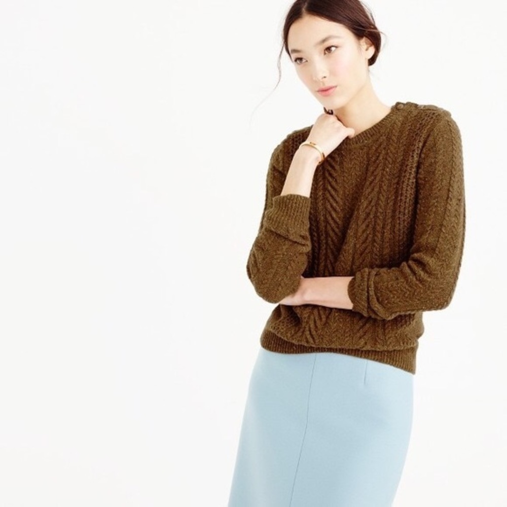 J. CREW Classic Cable Sweater Lambswool Tweed Aran